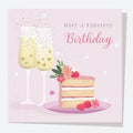 Dotty about Paper - Adult Female Birthday Card - Drinks - Cake & Fizz. Floral, Birthday Card for Her, Glasses, Cake, Bubbly. Envelope Included. (4197)