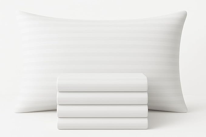 4 Pack Egyptian Cotton Pillow Cases - 250 Thread Count, Premium Hotel Quality, Soft & Breathable, Envelope Closure Pillowcases - Standard Size (50x75 cm), Stripe