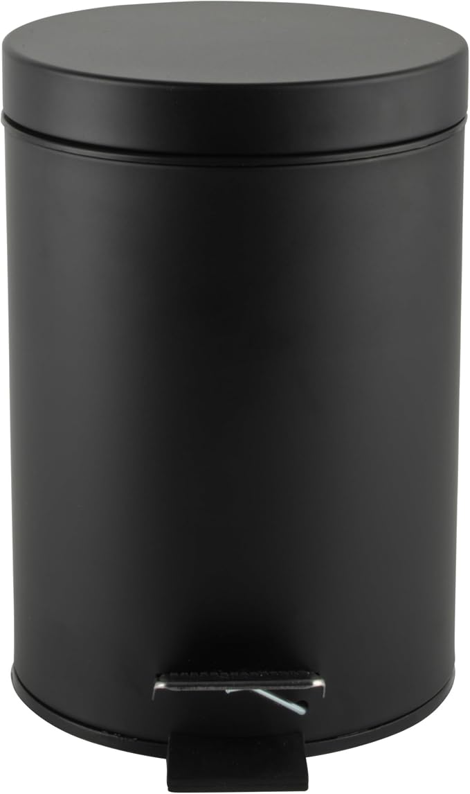 Beldray LA038098BLKFEU7 Bathroom Pedal Bin – Small Round Stainless Steel Sanitary Waste Bin For Bedroom, Office, Kitchen, Toilet, Soft Close Rubbish Bin, Removable 3L Inner Bucket, Carry Handle, Black