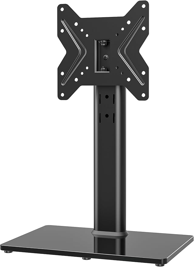 Universal Swivel TV Stand/Base Table Top TV Stand for 19 to 43 inch TVs, VESA TV stand, 4 Level Height Adjustable, Heavy Duty Tempered Glass Base, stacked monitor stand, Holds up to 45kg