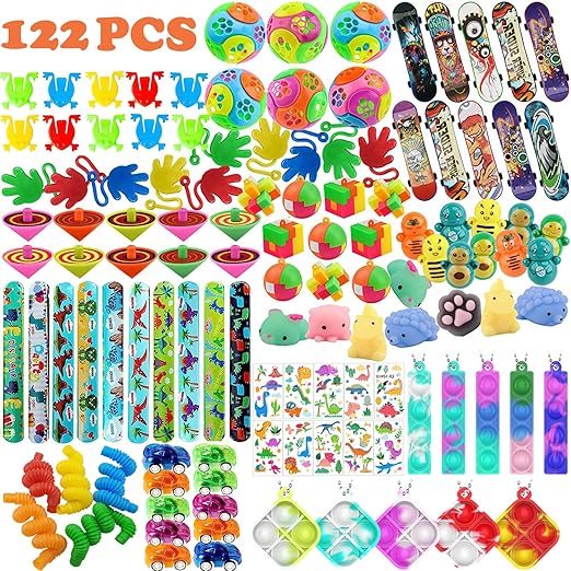 122Pcs Party Bag Fillers Unisex Party Favours for Kids Assortment Toys for Boys Girls Classroom Prizes Rewards Goodie Loot Bag Fillers Birthday Party Gift Bags (122pcs Mixed)