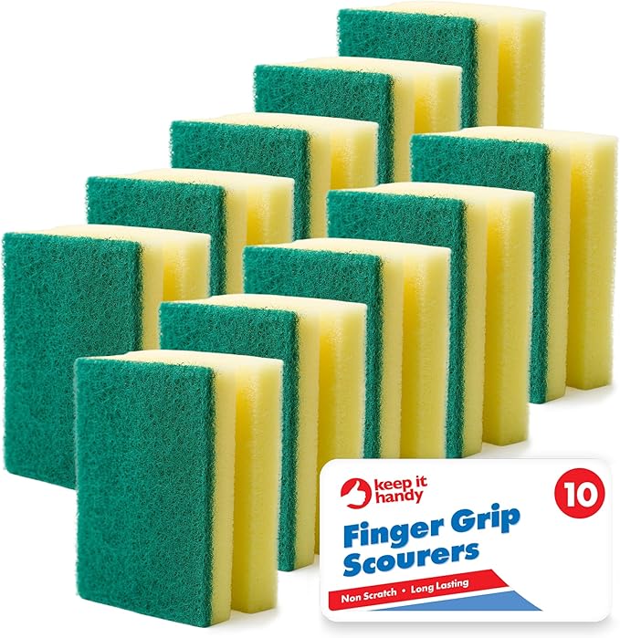 SOL 10pk Finger Grip Scourers, Heavy Duty Kitchen Sponges Washing Up Scourer, Non-Scratch Design, Ergonomic Grip for Comfortable Cleaning, Perfect for Pots, Pans, Dishes, and Household Surfaces
