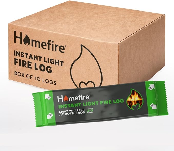 Homefire Natural Instant Light Fire Logs, for Open Fires, Multi-fuel Stoves, Wood Burners, and Campfires, Smokeless and Odourless (Pack of 10)