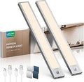 Under Cabinet Kitchen Lights Motion Sensor Dimmable 21cm 1500mAh 4000K LED Under Counter USB-C Rechargeable Wardrobe Sensor Indoor Night Lights for Kitchen Shelf Stairs Closet 2 Pack