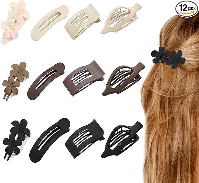 FOLAI Hair Clips Set,Claw Clips 12 Pack, Strong Grip for Daily Casual Office Wear