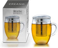 Creano Tea Glass with Stainless Steel Infuser and Lid 400ml - Large Tea Cup - Microwave & Dishwasher Safe - Loose Leaf Tea Maker Gift Set