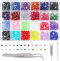 Resin Rhinestones Kits, 24 Colours 2mm and 3mm Flatback Round Rhinestones with 1 Tweezers Glue Pen, Bedazzling Kit Non Hotfix Crystal Gems for Nail DIY Crafts Face Tumblers Mugs