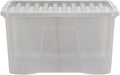 Wham Crystal 60 Liter Storage, Heavy Duty Plastic Storage Box With Lids Home Office Stackable Nestable, Large Storage Boxes With Lids 60 x 40 x 33 cm - Tint Grey (Pack of 5)