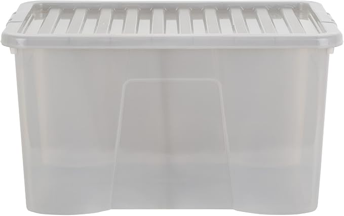 Wham Crystal 60 Liter Storage, Heavy Duty Plastic Storage Box With Lids Home Office Stackable Nestable, Large Storage Boxes With Lids 60 x 40 x 33 cm - Tint Grey (Pack of 5)