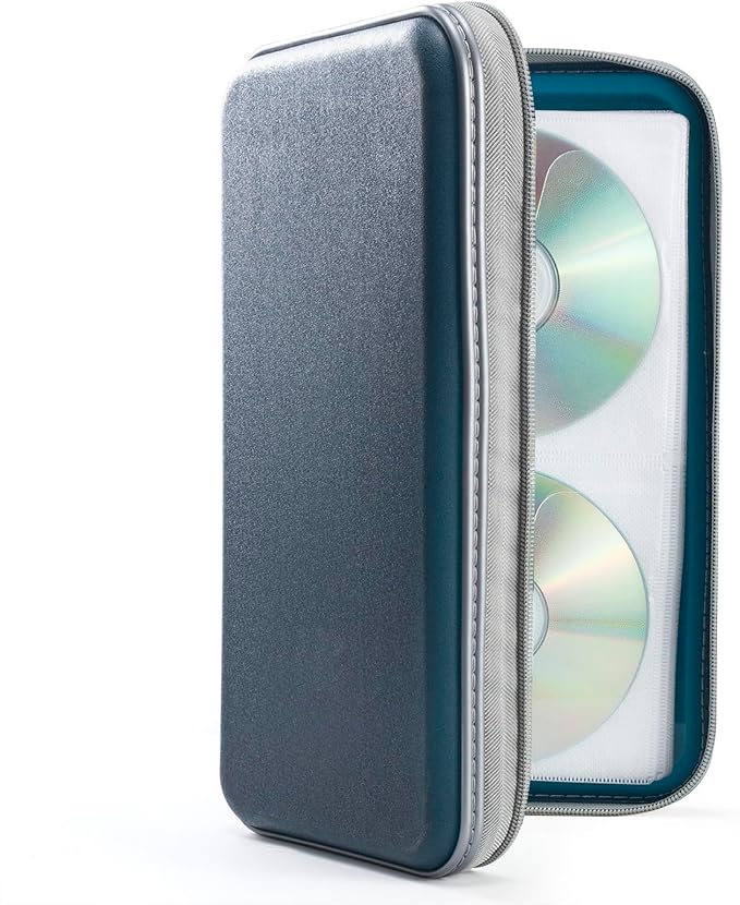 UENTIP 48 Capacity CD Case Portable Hard Plastic DVD Case CD Organizer Wallet Protective DVD Storage, Dark Blue96, 96, Classic