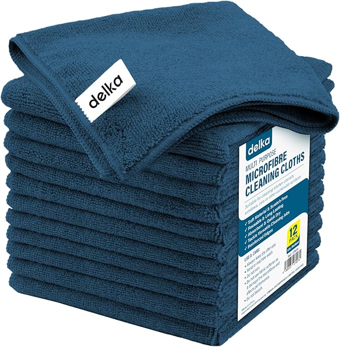delka Microfibre Cleaning Cloths –Multi-Purpose, Ultra Soft & Lint-Free –Reusable, Streak-Free for Kitchen, Car, Glass, Windows & Electronics (Teal, 12 Pack)