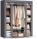 SONGMICS Fabric Wardrobe, Portable Wardrobe for Bedroom, Clothes Rail with Non-Woven Fabric Cover, Clothes Storage Organiser, 45 x 150 x 175 cm, 12 Compartments, Metal Frame, Grey LSF03G