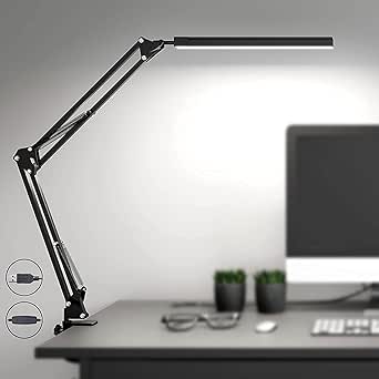 SKYLEO LED Desk Lamp with Clamp - LED Desk Light for Office - 3 Color Modes X 10 Brightness Levels - 1100LM - Memory Function - 12W Study Lamp - Black[Energy Class F]