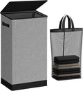 SOLEDI 100L Laundry Basket with Lid Large Washing Basket, Sturdy Hamper with Laundry Bag, Collapsible Storage Bin Dirty Clothes Basket for Bedroom, Bathroom, Laundry, Dorm, College, Apartment, Grey
