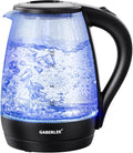Electric Kettle, 1.7L, Fast Boil Quiet Glass Kettle with Blue LED, Auto Shut-Off and Boil-Dry Protection, Stainless Steel Inner, BPA-Free, 2200W, Black
