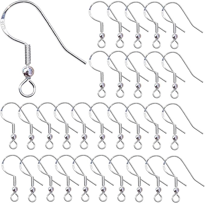 100Pcs Silver Earring Hooks 925 Sterling Silver Ear Wires Fish Hook Earring with Spring Ball for DIY Jewelry Customize Making (Silver)