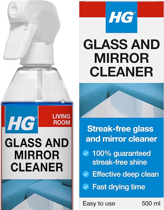 HG Glass & Mirror Cleaner, Streak-Free Glass Spray, Removes Grease & Dirt – 500ml