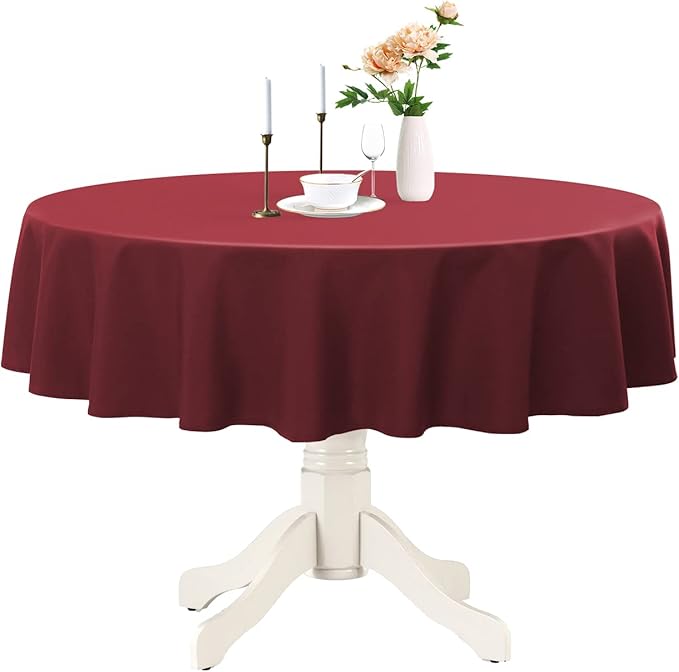 Romanstile Round Waterproof Tablecloth, Stain Resistant Washable Table Cloths Wrinkle Free Polyester Table Covers for Kitchen Dining Party Wedding Indoor and Outdoor - Burgundy, 48 Inch