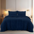 Utopia Bedding Seersucker Duvet Cover Set - Duvet Cover Double with Pillowcases - Soft Microfibre Polyester Seersucker Bedding (Navy)