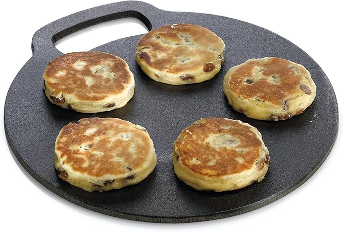 KitchenCraft Baking Stone Tray, Non Stick, for Oven or Hob, for Pizza, Bread, Pancake and Other Recipes in Gift Box, Round, Cast Iron, 27 cm x 6.5 mm