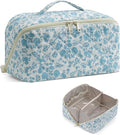 Travel Makeup Bag Large Capacity Cosmetic Bag for Women Portable Make up Bag with Clear Divider and Brush Compartment