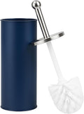 Bristles Premium Toilet Brush & Holder Set – Compact Round Lid Design with Dense Bristles, Stainless Steel Handle & Inner Drip Cup – Durable Bathroom Cleaning Solution (Blue)