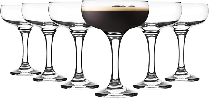 Rink Drink 6X 235ml Espresso Martini Glasses - Vintage Classic 20s Gatsby Art Deco Coupe Party Glass Saucers Champagne Babycham Drinking Glasses - Dishwasher Safe