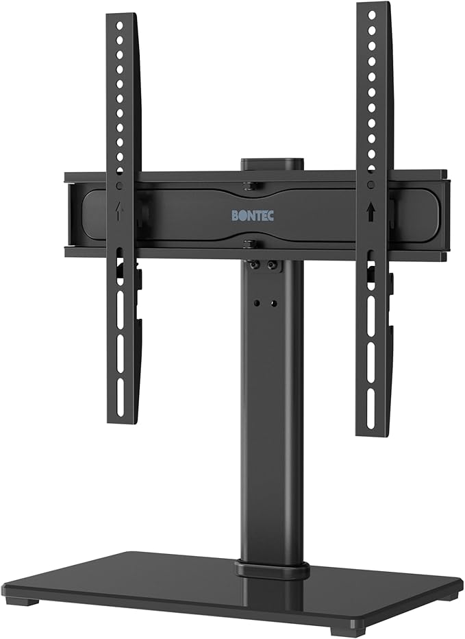 BONTEC Swivel TV Stand with Bracket for 24-60 inch LED OLED LCD Plasma Screens, Height Adjustable Table Top TV Stand with Tempered Glass Base, Max VESA 400x400mm, Up to 45KG