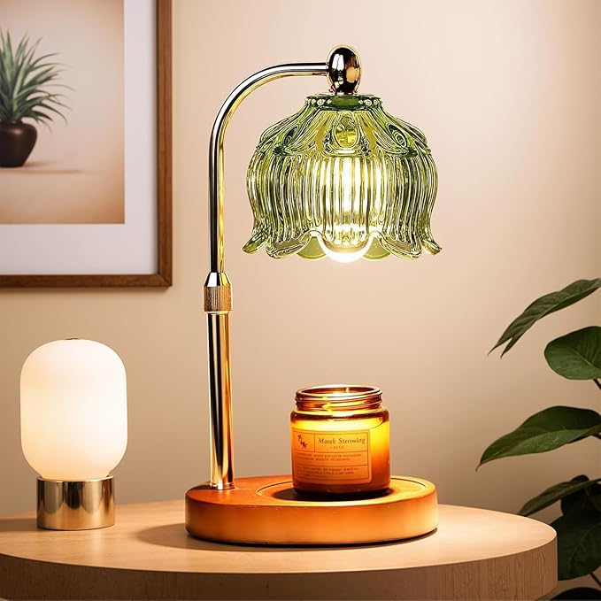 Candle Warmer Lamp with Timer Electric Adjustable Height Candle Warmer Dimmable Wax Warmer Lamp Jar Candles with 2 Bulbs for Home Decor & Office[Energy Class F]