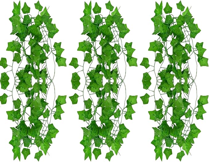 Owill 3 pack Artificial Fake Vine, 21Ft Fake Ivy Fake Plants Green Leaves Hanging Vine Plant Vine Decoration for Home Kitchen Garden Office Wedding Wall