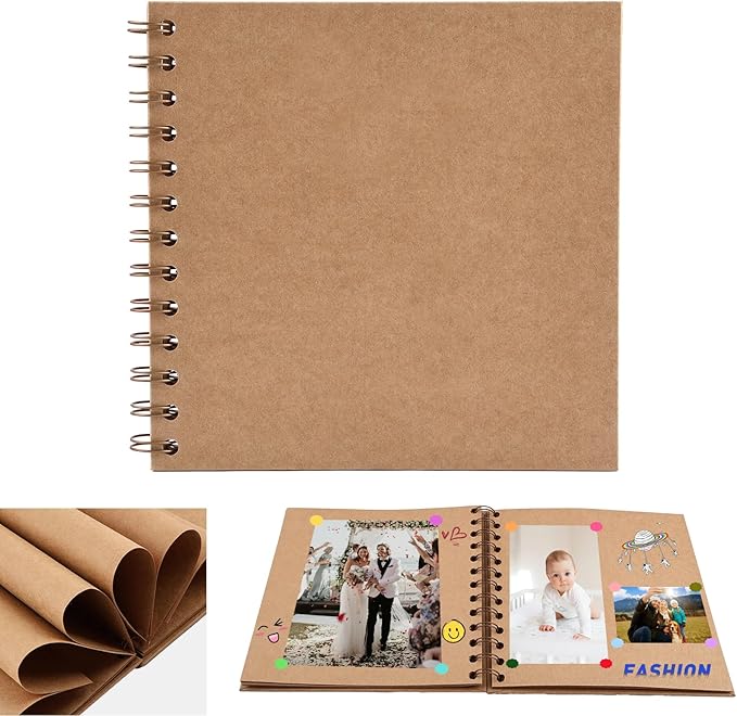 Small Scrapbook, DIY Scrap Book Photo Album with 20 Sheets | 40 Pages Papers, Hardback Mini Memory Book to Write in and Photos, Wedding, Travel, Anniversary, Birthday Christmas Gifts,17x17cm (Brown)