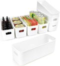 8 pack Narrow Storage Box, Plastic Storage Baskets for Shelves, Slim Kitchen Cupboard Organiser Storage Boxes for Bathroom Cabinet, Drawers, Desktop Organisation, 10 cm Wide Rectangle,White