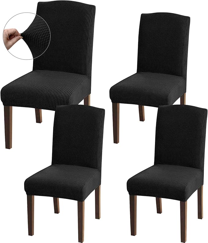 Granbest High Stretch Dining Chair Slipcovers, Universal Fit Jacquard Parson Dining Chair Covers, Removable Chair Protectors for Dining Room, Kitchen, Restaurant and Hotel (Set of 4, Black)