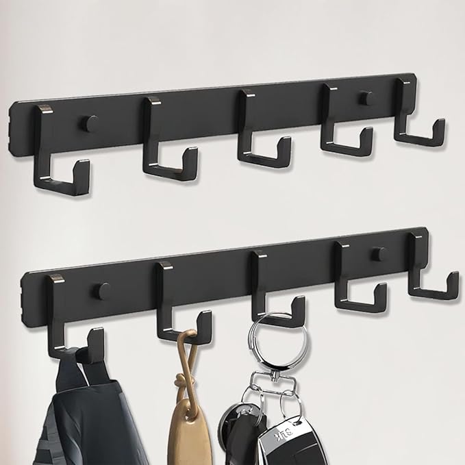 2 Pack Wall Coat Racks, Heavy Duty Coat Hooks Wall Mounted Clothes Hanger Rustproof Coat Racks Multi-Purpose Wall Hooks Coat Rack for Clothes, Hats, Bags - 2Pcs (Matte Black)