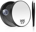 MIYADIVA 30X Magnifying Mirror, Small Magnifying Mirror with Suction Cup and Tweezers, As a Travel Essentials, Compact Mirror Set for Plucking Eyebrows 3.5 Inches