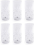 350ml Crystallised Glasses - Set of 6 | Highball Hi Ball Tumblers | Crystal Drinking Glasses | For Cocktails & Soft Drinks | Vintage Glassware | M&W