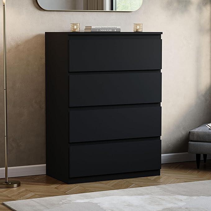 Vida Designs Denver 4 Drawer Chest of Drawers Black – Modern Wooden Storage Unit