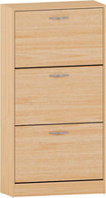 Vida Designs Shoe Cabinet, Wooden Shoe Storage Unit with 3 Pull-Down Drawers, Multifunctional Dust-Proof Space-Saving Slim Cupboard for Hallway or Entryway (Pine)