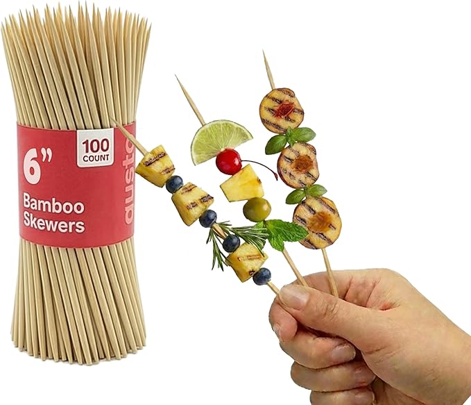 [100 Count] 6 Inch Bamboo Skewers for Kabob, Grilling, Fruits, Appetizers, and Cocktails…