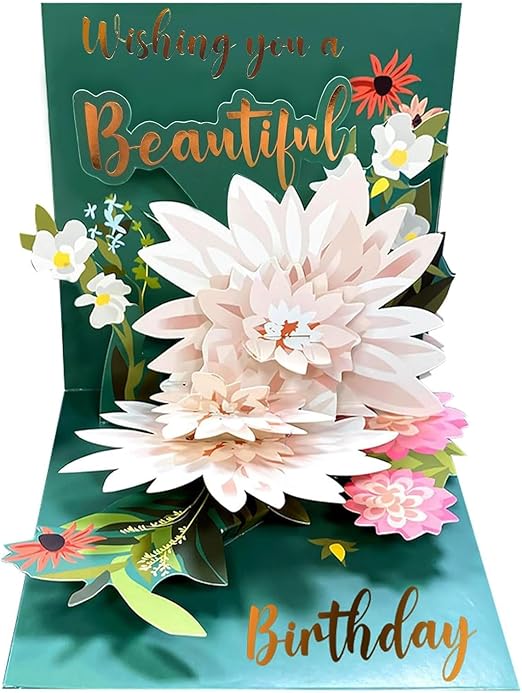 Pop Up Birthday Cards for Women: Happy Birthday Cards with Lotus Flower Design - 3D Pop Up Greeting Card with Envelope for Anniversary, Birthday, Special Celebration, Personalised Gifts