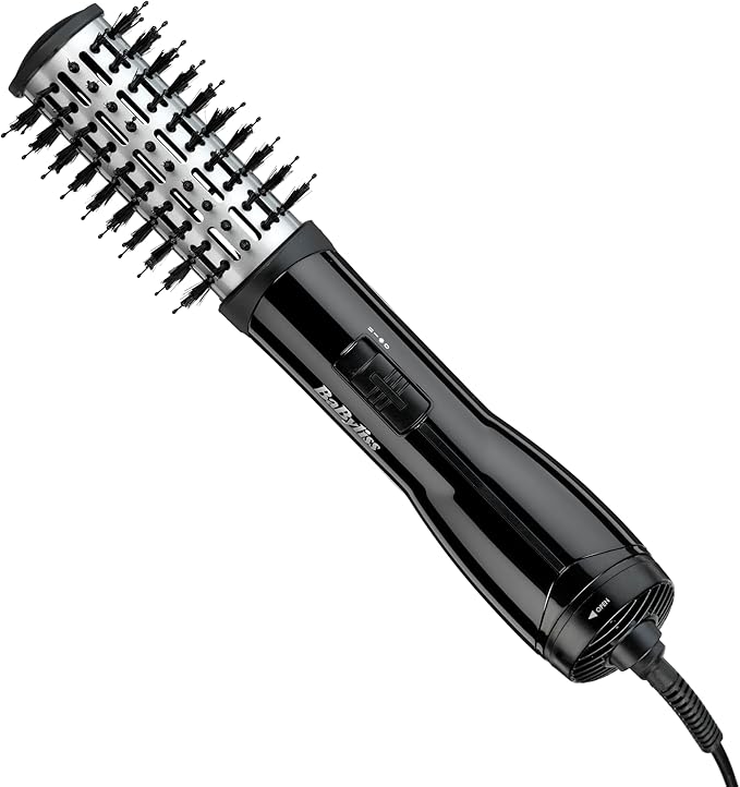 BaByliss Flawless Volume Hot Air Brush - Dry and Style in One, Titanium-Ceramic 38mm Barrel for Smoothness, Ionic Frizz-Control, Black, 2764U