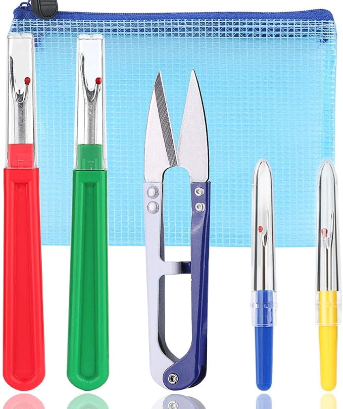 4 Pcs Seam Ripper, Big and Small Stitching Thread Unpicker, Thread Cutter Remover, Seam Rippers for Sewing, Stitch Ripper with Scissor, Storage Bag, Storage Box for Sewing Needlework DIY Craft