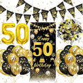 50th Birthday Decorations for Women Men, 50th Birthday Balloons Black Gold with 50 Balloons, Triangle Flag Banner, Banner | 50 Year Old Party Supplies Decor