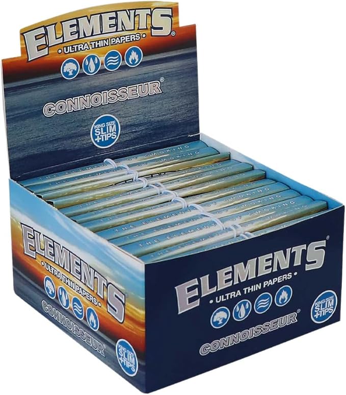 Elements Ultra Thin Rice Papers - Connoisseur King Size Slim Rolling Papers & Tips (110mm) - 32 leaves per pack