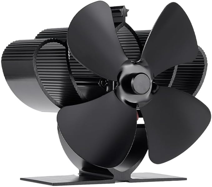 COMBIUBIU 4 Blade Mini Woodburner Stove Fan Heat Powered Log Burner Fan for Wood Burning Stove/Silent Operation Heat Distribution for Wood/Log Burner/Fireplace
