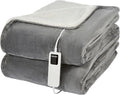 Dimplex Electric Throw Blanket - Extra Soft Fleece & Sherpa, Large 180 x 130cm, 9 Hour Timer, Auto Shut-Off Safety, Ideal for Sofa & Bed - (Grey/White)