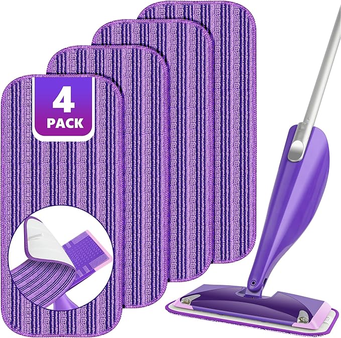 Spray Mop Refill Pads for Flash Powermop, 4PCS Microfibre Mop Pads Washable for Household Wet Dry Floor Mop, Reusable Mop Head Replacement for Hardwood Laminate Floor Cleaning