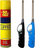 BML 2 x Candle Lighters Long Reach Adjustable Flame Safety Lock Windproof Refillable for Kitchen BBQ Candles Camping Gas Stove Outdoor Cooking with Clipper 300ml Gas Canister (Assorted Colours)