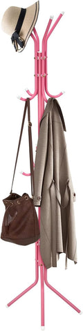 Coat Stand with 12 Hooks Coat Rack 3 Tier Freestanding Metal Hanger hat stand Multifunctional Handbag Jacket Umbrella Hanging Organiser for Homes Office Entryway Hallway pink 175CM