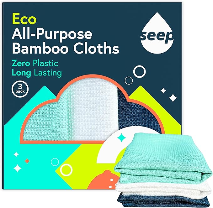 SEEP Eco All Purpose Bamboo Cloths - Multi-Purpose Cleaning Cloth - Bamboo Dish Cloths - Pack of 3